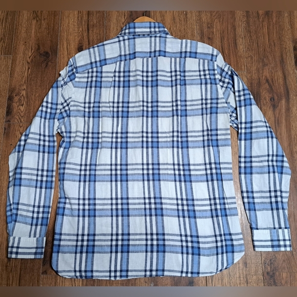 Benson New York Men's Button  Down Shirt 100% Linen White Blue Check Large - Picture 2 of 9
